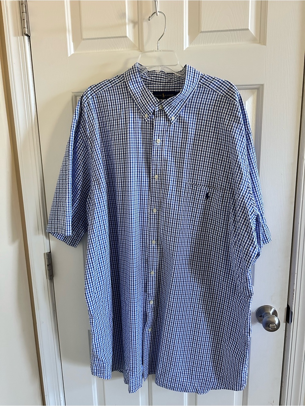 Ralph Lauren Blue Plaid Short-Sleeve Button-Down Shirt 3XLT Seersucker